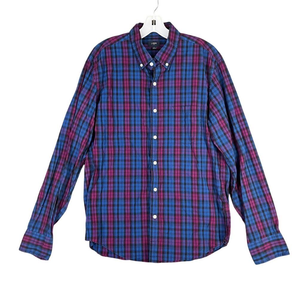J Crew‎ Plaid Shirt Men L Slim Fit Button Front Classic Business Casual Academia